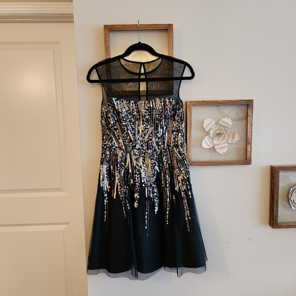 Aidan Mattox Sequined Tea Length Cocktail Dress